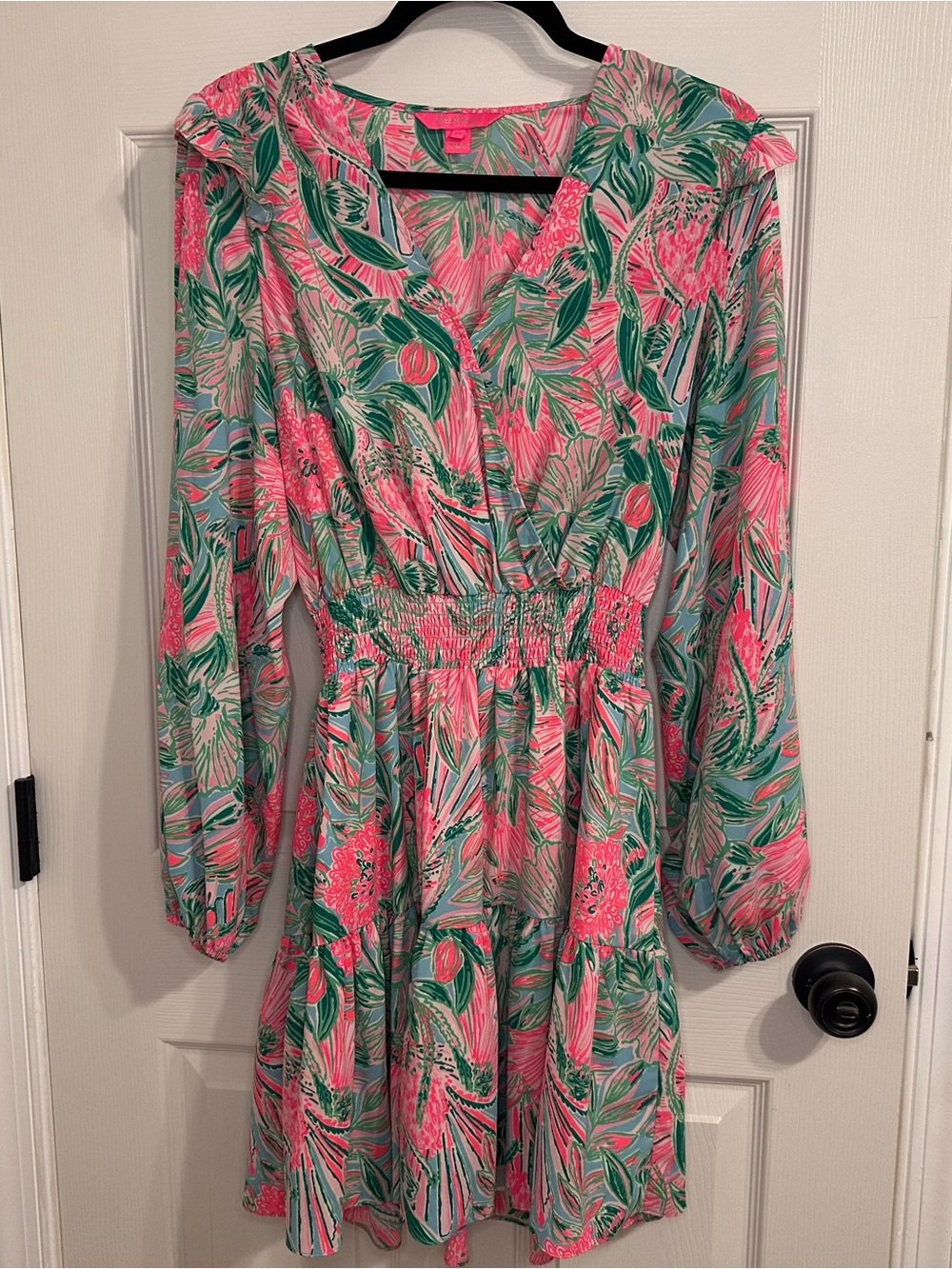 Lilly Pulitzer Pink & Green Floral Long-Sleeve Wrap Dress
